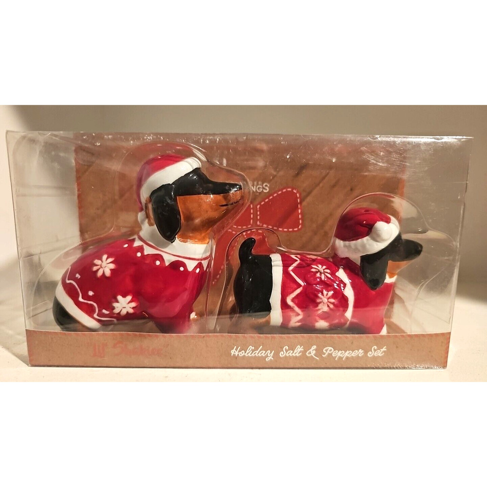 NEW Godinger Holiday Christmas Dachshund S&P Salt & Pepper Set "Lil Shakies"
